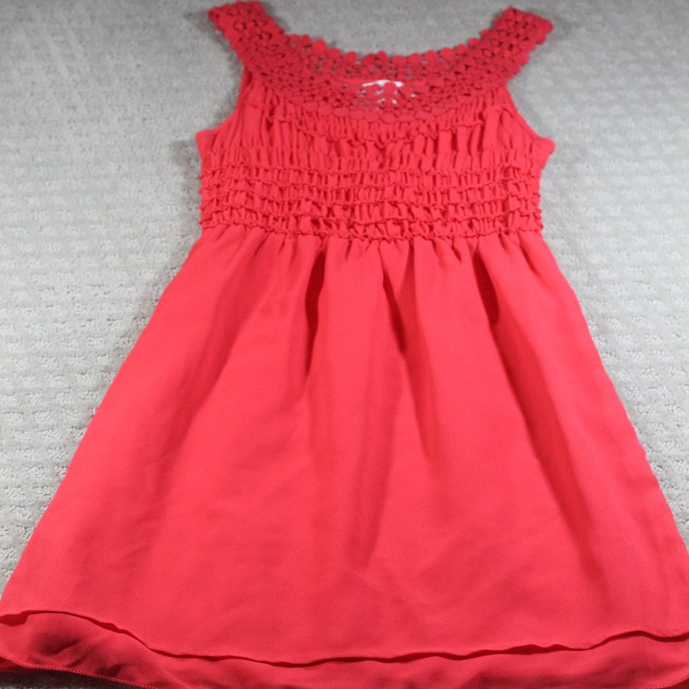 Max Studio Size M Smocked Bodice Red Chiffon Sleeveless Knee-Length Dress